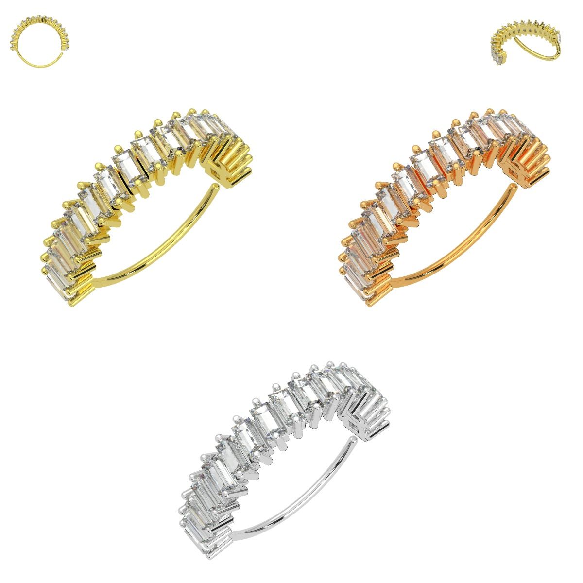 316L Surgical Steel Baguette CZ's Jewelled Bendable Cartilage Hoop - Monster Piercing