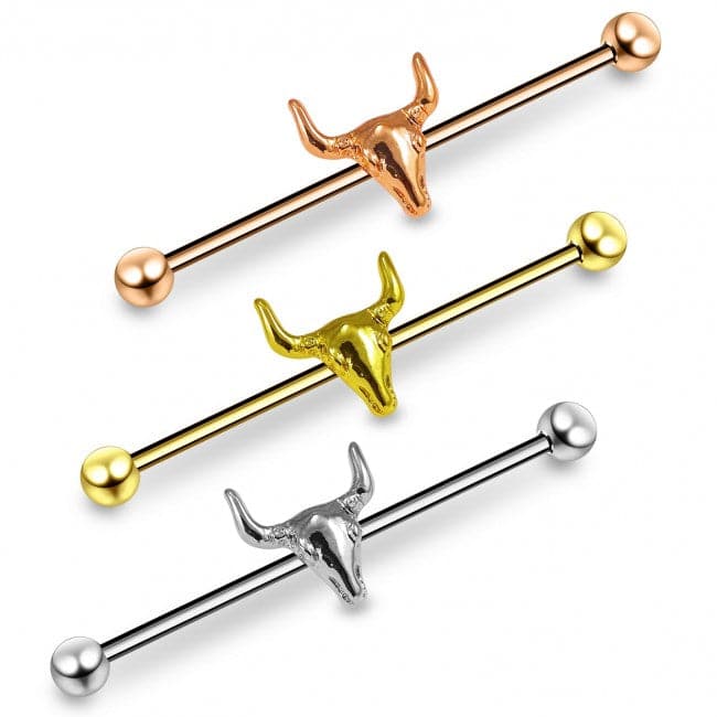 316L Surgical Steel Industrial Barbell With Bull Head - Monster Piercing