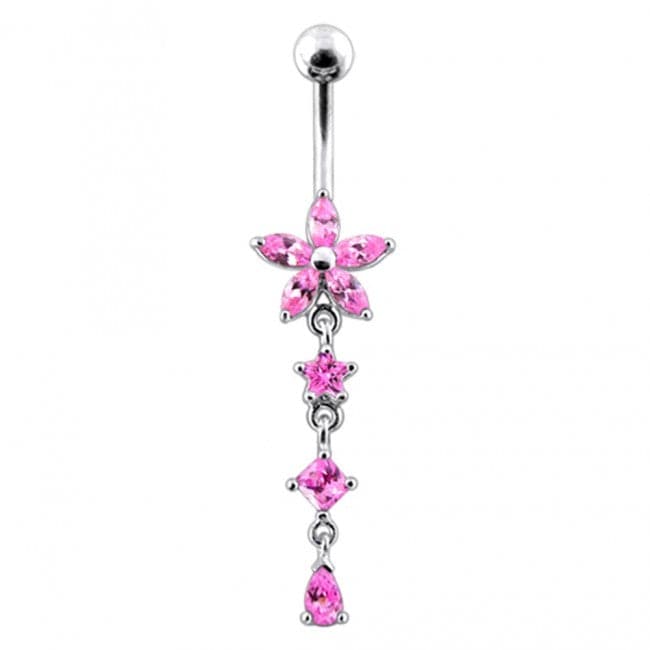 Flower and Star Dangling Belly Ring - Monster Piercing