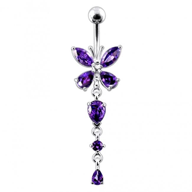 Silver Butterfly Dangling  Belly Ring - Monster Piercing