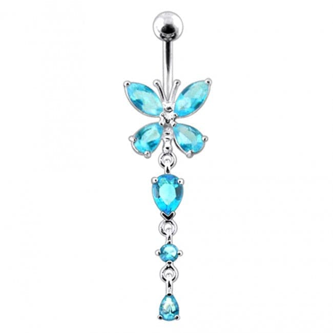 Silver Butterfly Dangling  Belly Ring - Monster Piercing