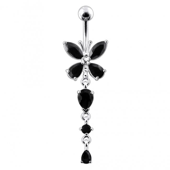 Silver Butterfly Dangling  Belly Ring - Monster Piercing