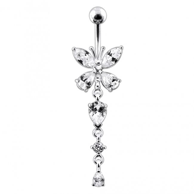 Silver Butterfly Dangling  Belly Ring - Monster Piercing