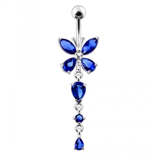Silver Butterfly Dangling  Belly Ring - Monster Piercing