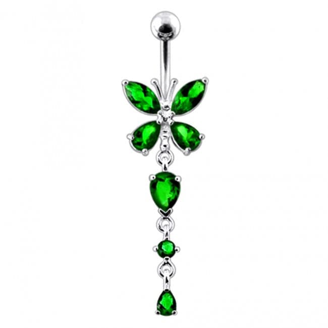 Silver Butterfly Dangling  Belly Ring - Monster Piercing