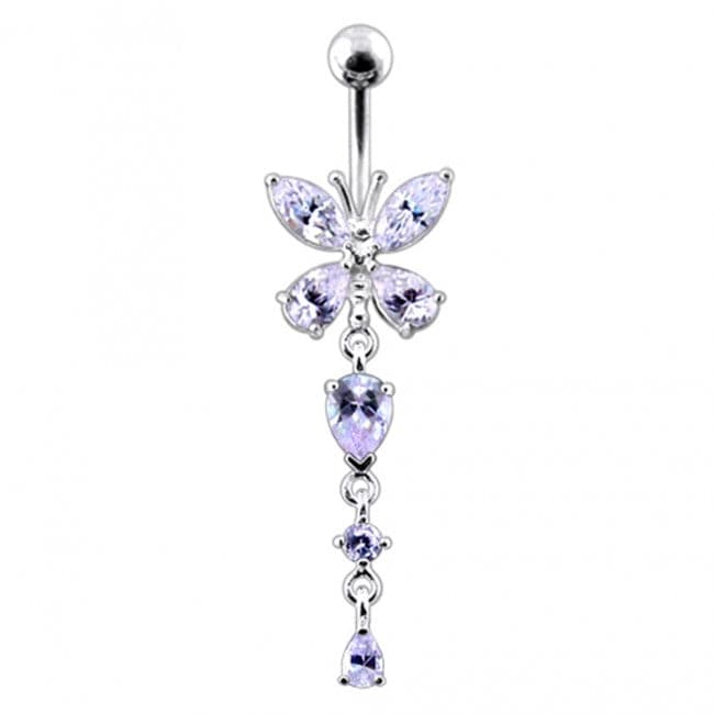 Silver Butterfly Dangling  Belly Ring - Monster Piercing