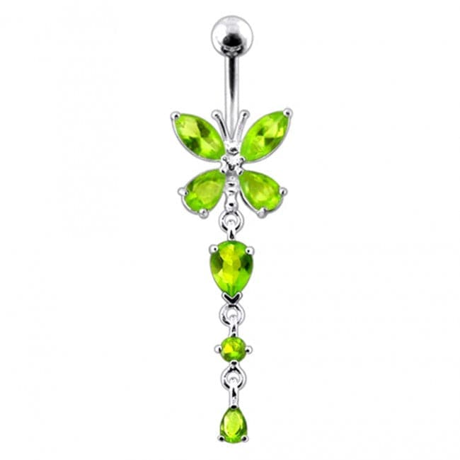 Silver Butterfly Dangling  Belly Ring - Monster Piercing