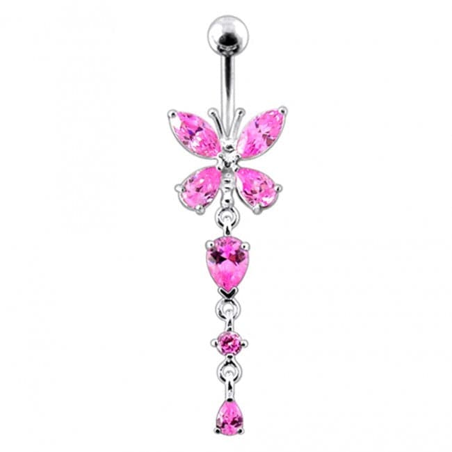 Silver Butterfly Dangling  Belly Ring - Monster Piercing
