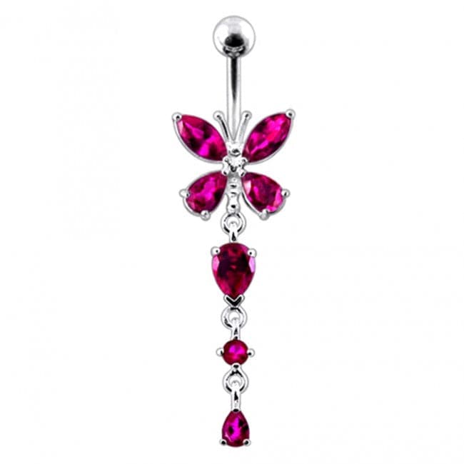 Silver Butterfly Dangling  Belly Ring - Monster Piercing