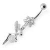 925 Sterling Silver Angel Flower & Ball Jewelled Belly Ring