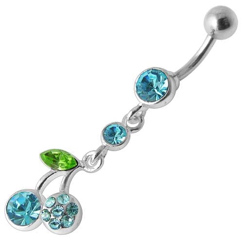 925 Sterling Silver Cherry Jewelled Fancy Dangling Belly Ring - Monster Piercing