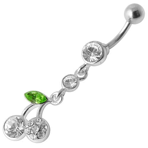 925 Sterling Silver Cherry Jewelled Fancy Dangling Belly Ring - Monster Piercing