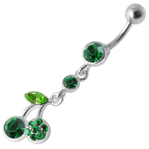 925 Sterling Silver Cherry Jewelled Fancy Dangling Belly Ring - Monster Piercing