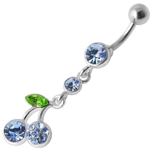 925 Sterling Silver Cherry Jewelled Fancy Dangling Belly Ring - Monster Piercing