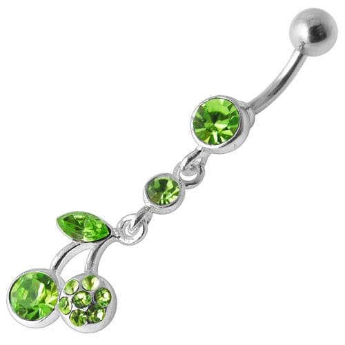 925 Sterling Silver Cherry Jewelled Fancy Dangling Belly Ring - Monster Piercing