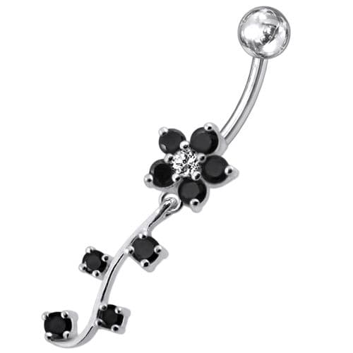 925 Sterling Silver Fancy  Silver Flower Dangling Belly Ring - Monster Piercing
