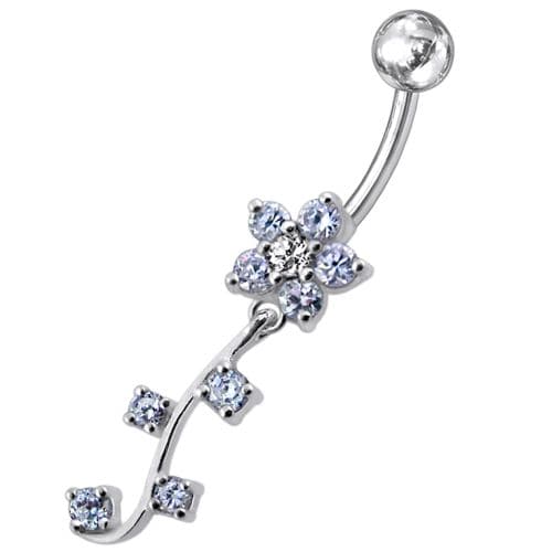 925 Sterling Silver Fancy  Silver Flower Dangling Belly Ring - Monster Piercing