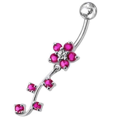 925 Sterling Silver Fancy  Silver Flower Dangling Belly Ring - Monster Piercing
