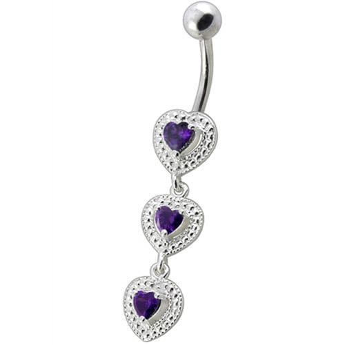 925 Sterling Silver Fancy White Zirconia Jeweled Dangling SS Bar Belly Ring - Monster Piercing