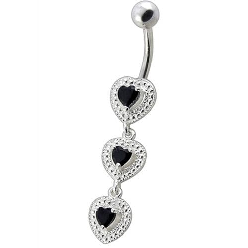 925 Sterling Silver Fancy White Zirconia Jeweled Dangling SS Bar Belly Ring - Monster Piercing