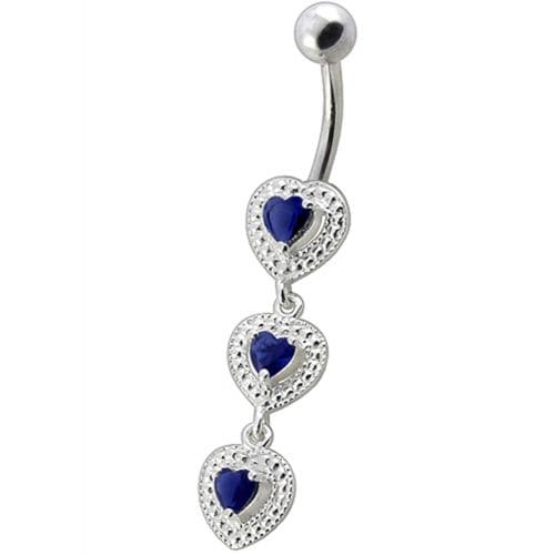 925 Sterling Silver Fancy White Zirconia Jeweled Dangling SS Bar Belly Ring - Monster Piercing
