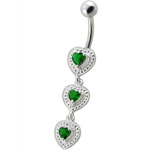 925 Sterling Silver Fancy White Zirconia Jeweled Dangling SS Bar Belly Ring - Monster Piercing