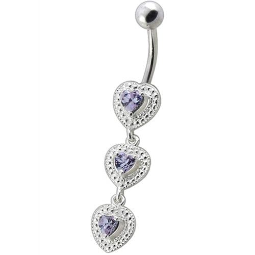 925 Sterling Silver Fancy White Zirconia Jeweled Dangling SS Bar Belly Ring - Monster Piercing