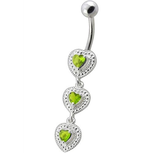 925 Sterling Silver Fancy White Zirconia Jeweled Dangling SS Bar Belly Ring - Monster Piercing