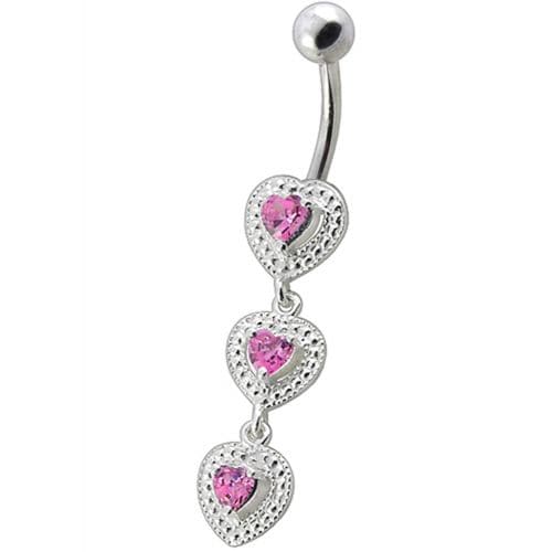 925 Sterling Silver Fancy White Zirconia Jeweled Dangling SS Bar Belly Ring - Monster Piercing