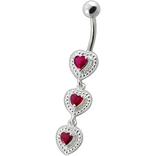 925 Sterling Silver Fancy White Zirconia Jeweled Dangling SS Bar Belly Ring - Monster Piercing