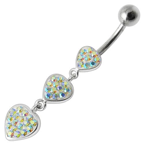 925 Sterling Silver Fancy Multi Jewelled Heart Dangling Belly Ring - Monster Piercing
