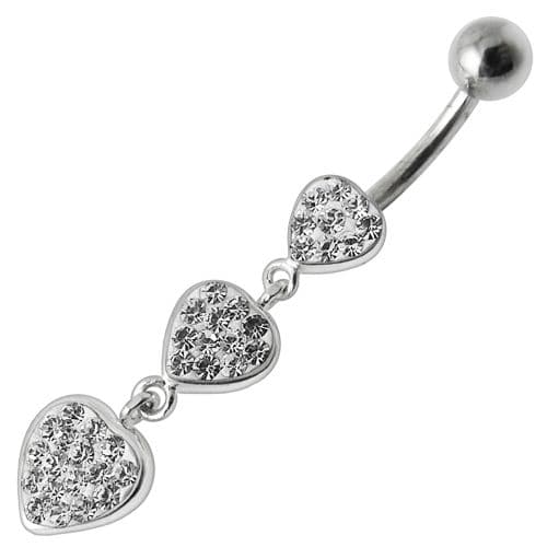 925 Sterling Silver Fancy Multi Jewelled Heart Dangling Belly Ring - Monster Piercing
