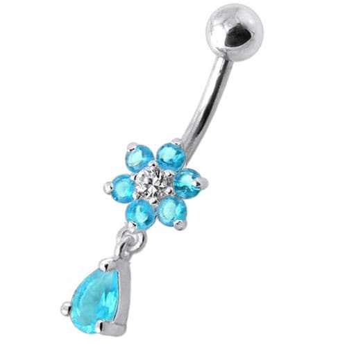 Fancy  Flower Silver Dangling With SS Belly Ring - Monster Piercing