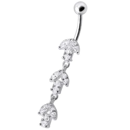 Fancy Multi Stone Jeweled Leaf Dangling Navel Ring - Monster Piercing