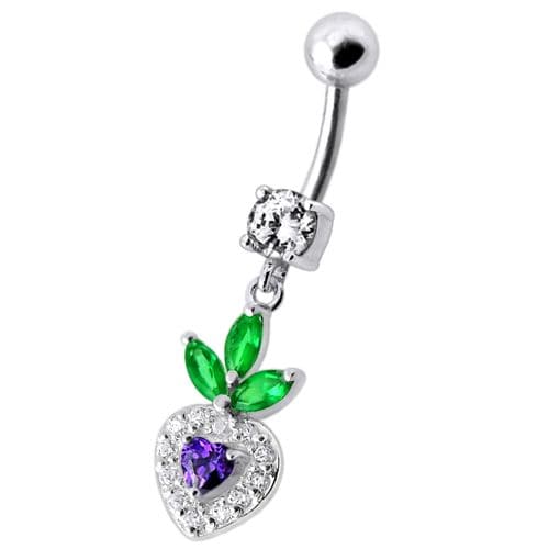 Fancy White Jewelled With Heart Dangling Belly Ring - Monster Piercing