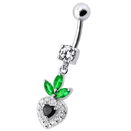 Fancy White Jewelled With Heart Dangling Belly Ring - Monster Piercing