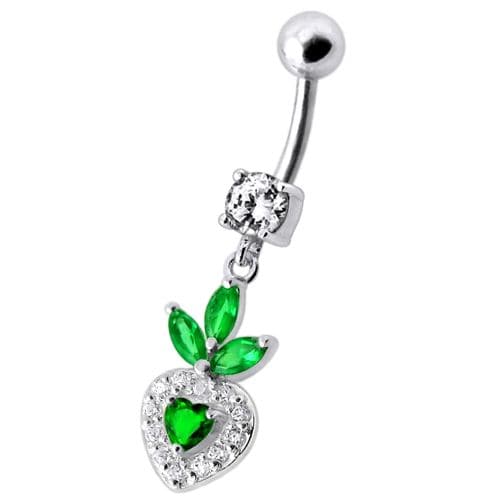 Fancy White Jewelled With Heart Dangling Belly Ring - Monster Piercing