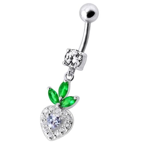 Fancy White Jewelled With Heart Dangling Belly Ring - Monster Piercing