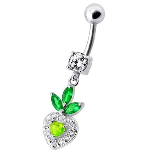 Fancy White Jewelled With Heart Dangling Belly Ring - Monster Piercing