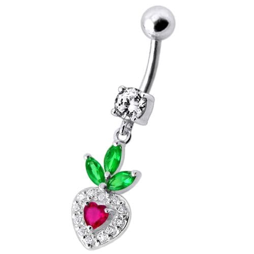 Fancy White Jewelled With Heart Dangling Belly Ring - Monster Piercing