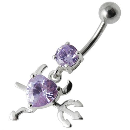 925 Sterling Silver Jewelled Devil heart Dangling Belly Ring - Monster Piercing