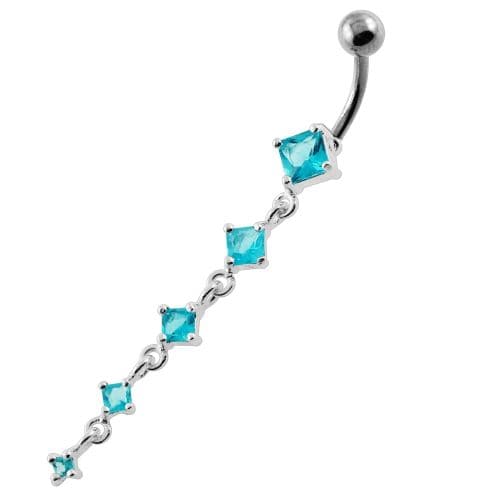 925 Sterling Silver Dangling Five Stones  Belly Button Ring - Monster Piercing