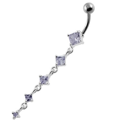 925 Sterling Silver Dangling Five Stones  Belly Button Ring - Monster Piercing
