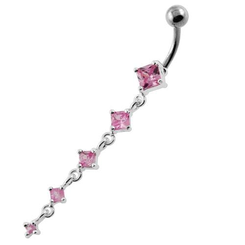 925 Sterling Silver Dangling Five Stones  Belly Button Ring - Monster Piercing