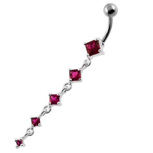 925 Sterling Silver Dangling Five Stones  Belly Button Ring - Monster Piercing