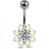 925 Sterling Silver Jewelled Flower Non-Moving Belly Ring