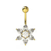 925 Sterling Silver Yellow Gold Plated Clear Jewel Flower Navel Belly Bar