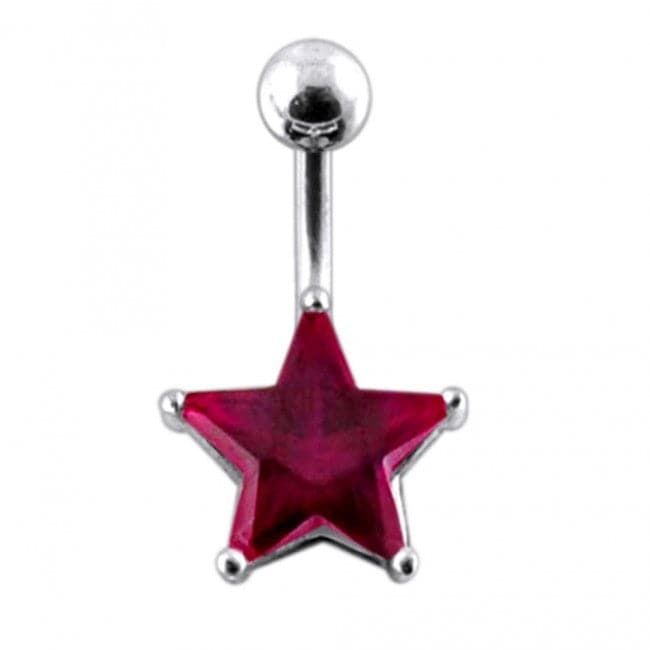 925 Sterling Silver Jewelled Star Non-Moving Belly Ring - Monster Piercing