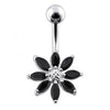 925 Sterling Silver Jewelled Flower With SS Curved Bar Belly Ring