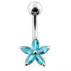 925 Sterling Silver Single Colour Jewelled Flower With SS Curved Banana Belly Ring